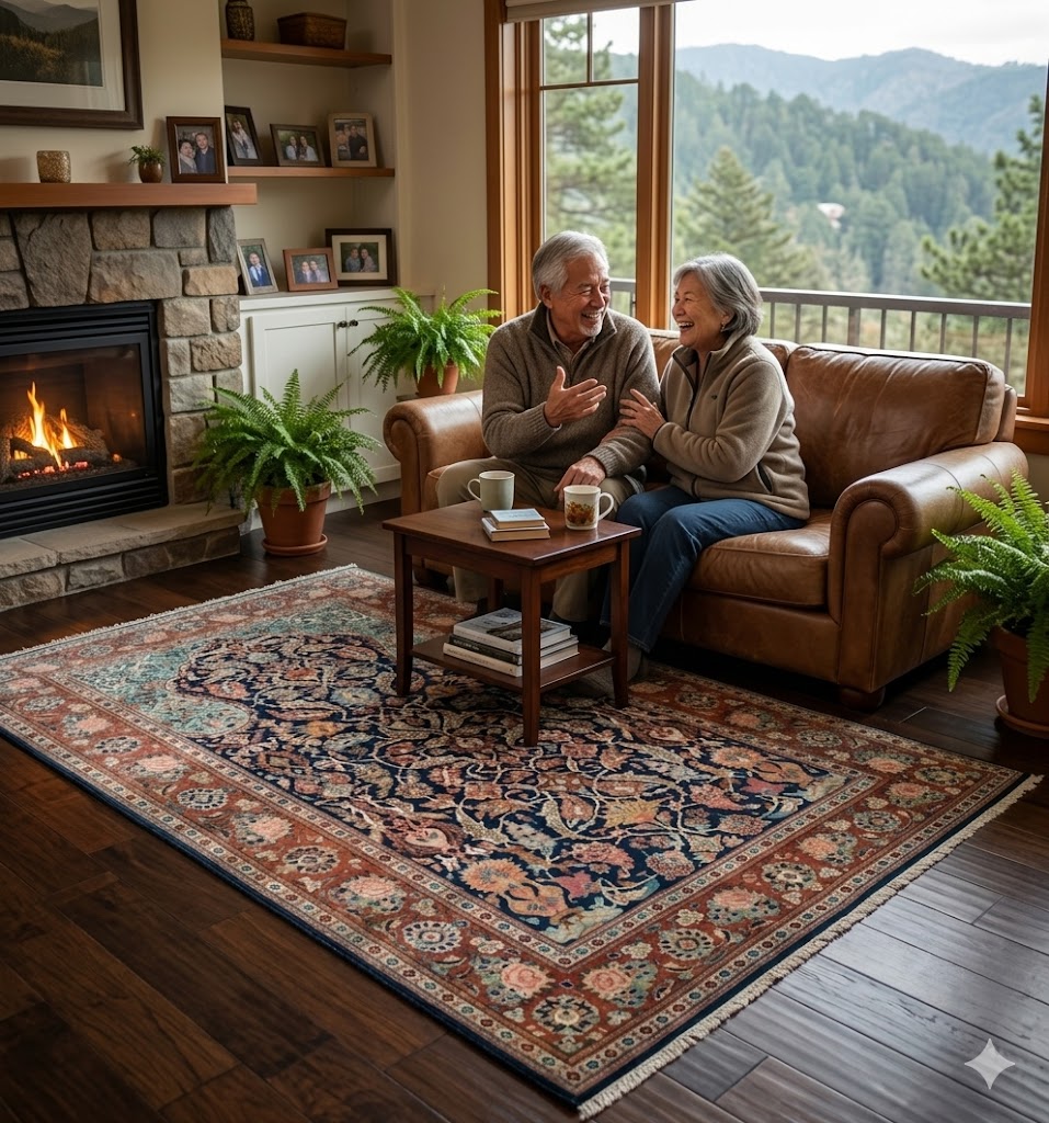 Tapis artisanal de qualité premium exposé dans un intérieur moderne